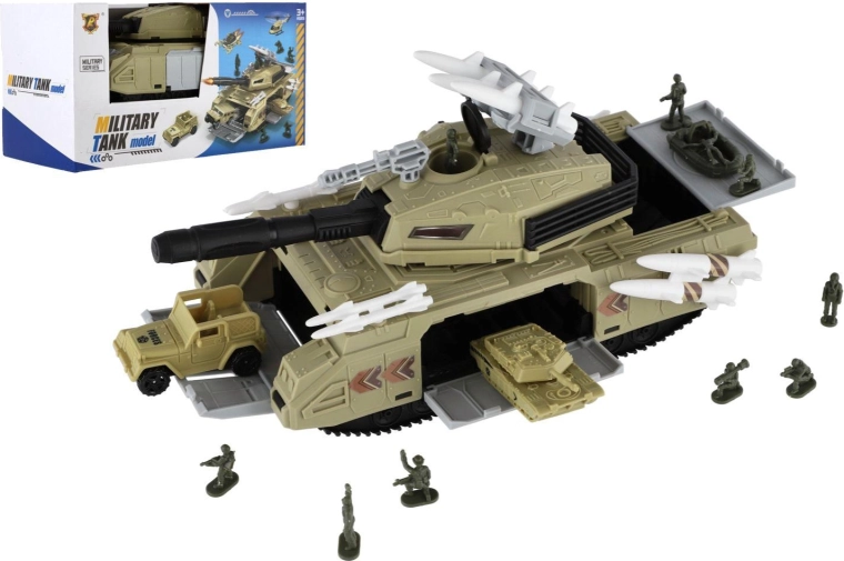 Tanc militar din plastic cu accesorii, mers liber, 25 cm