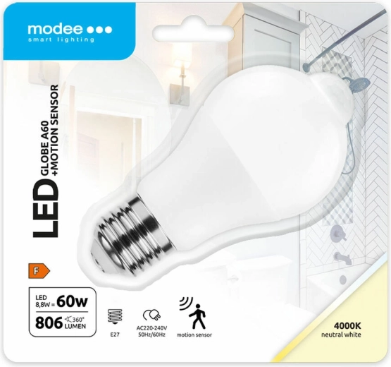 Modee Lighting bec inteligent LED A60 8,8 W E27, alb neutru cu senzor de mișcare PIR