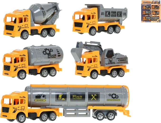 Set de vehicule de construcții cu mecanism pull-back, mers înapoi, 5 buc.