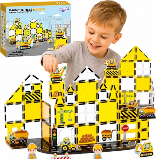 Set de construcție magnetic Woopie Șantier STEAM, 47 de piese