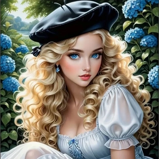 NORIMPEX Pictură pe numere blondă cu ochi albaștri în grădină 40 × 50 cm