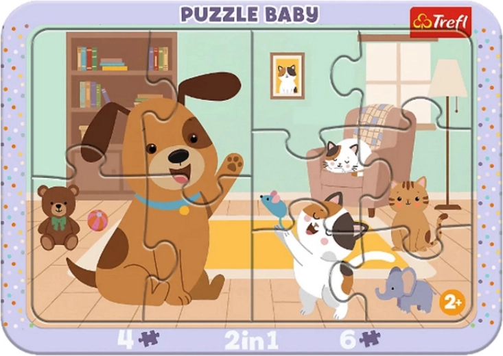 Puzzle baby cu ramă „ca un câine cu o pisică”