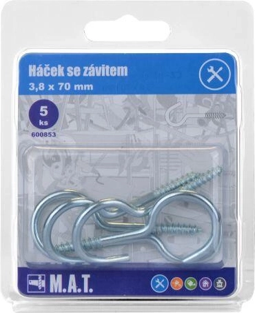 Cârlig cu filet 70 × 3,8 mm, zincat, 5 buc.