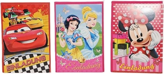 Invitații Disney cu plic colorat, assort - 1 bucată