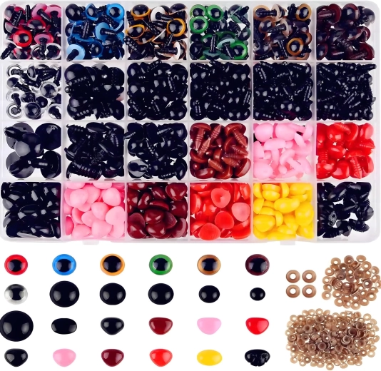 Set de ochi și năsucuri de siguranță pentru plușuri DIY în cutie – 1040 buc. (6–14 mm)