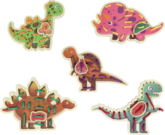 Joc de înșirare din lemn cu dinozauri