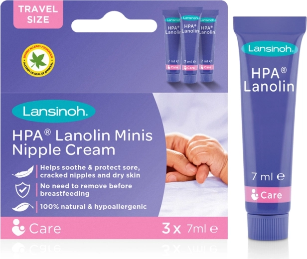 Lansinoh HPA cremă cu lanolină pentru mameloane Minis 3×7 ml