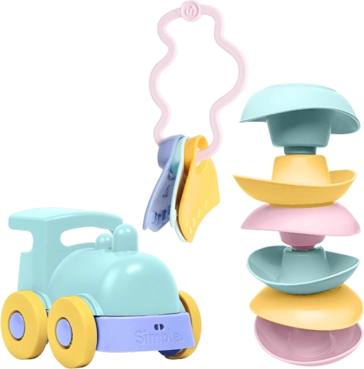 Simple. set de jucării pentru bebeluși – locomotivă mentă, bărcuțe și jucărie de dentiție