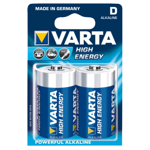 Baterii alcaline D 1,5 V Varta High Energy, 2 buc