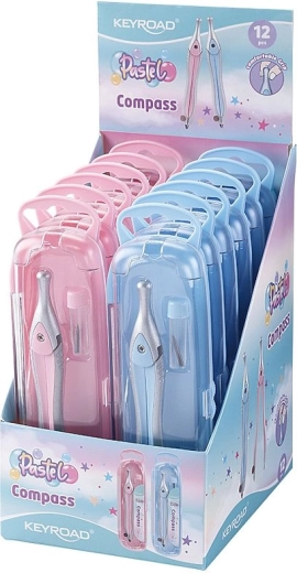 Compas Keyroad Pastel în etui, albastru sau roz