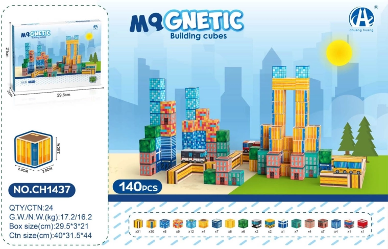 Cuburi magnetice 3D – oraș, set 140 buc.