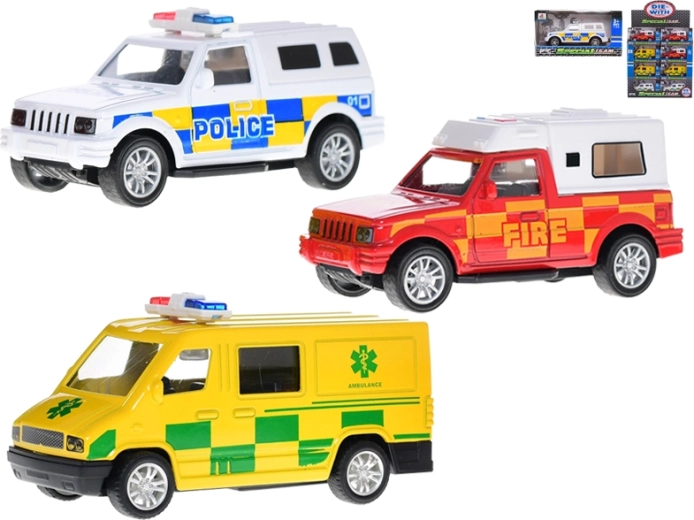 Set de vehicule metalice ale serviciilor de salvare 11 cm cu mecanism de întoarcere