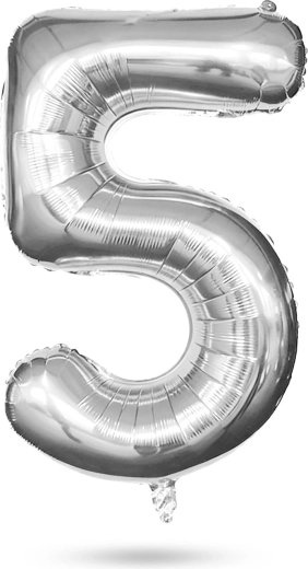 Balon din folie pentru aniversare, cifra 5, argintiu, 40 de inci