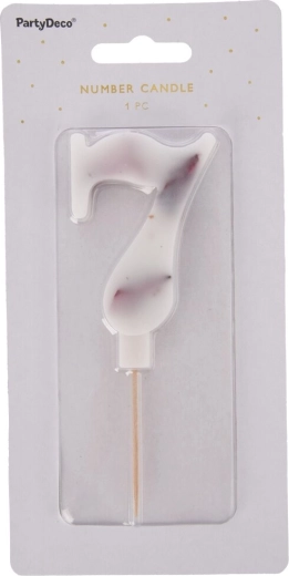 Lumânare pentru tort în formă de cifra 7, albă, cu decor floral, 8 cm