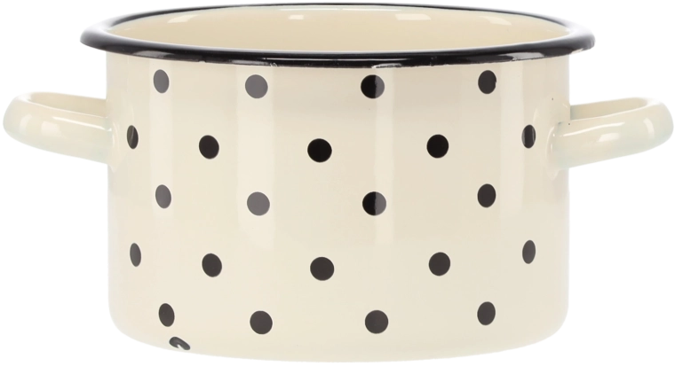 Oală emailată 2 l, 16 cm, albă cu buline