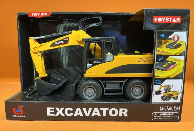 Jucărie de construcție galbenă – excavator cu cupe mobile