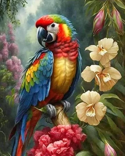 Norimpex Pictură după numere Papagal cu flori 40 × 50 cm