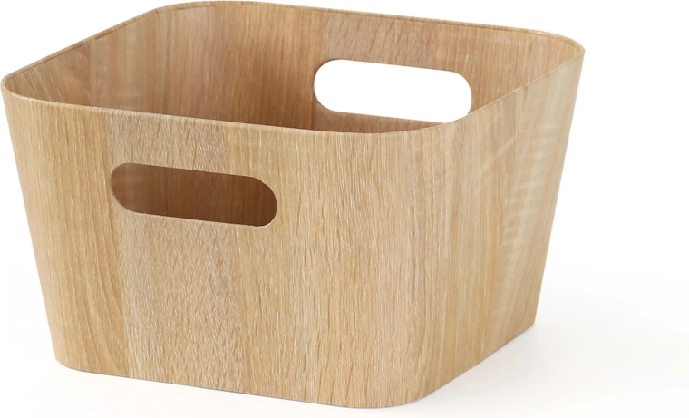 Coș de depozitare cu decor de lemn 27 × 27 × 16 cm