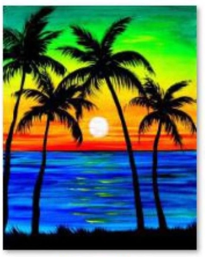 Broderie cu diamante (diamond painting) palmieri – apus de soare 30 × 40 cm