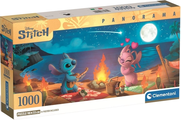 Puzzle panoramice Lilo & Stitch – foc de tabără nocturn, 1000 piese