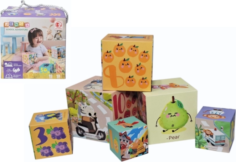 Piramidă educativă din cuburi colorate pentru copii mici - 1 bucată