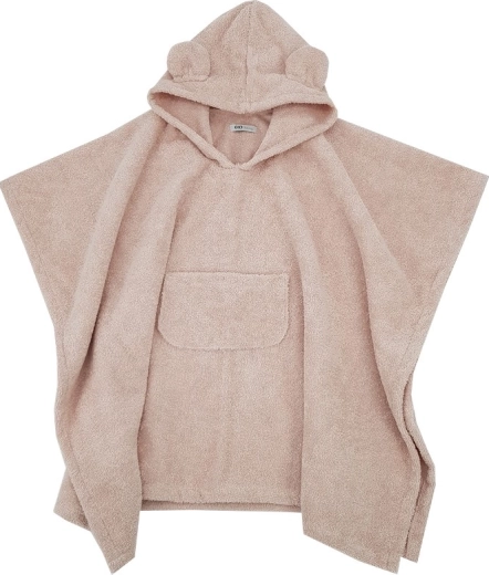 Poncho pentru copii din bumbac Eko, cu glugă și urechiușe, roz pudrat 75 × 120 cm
