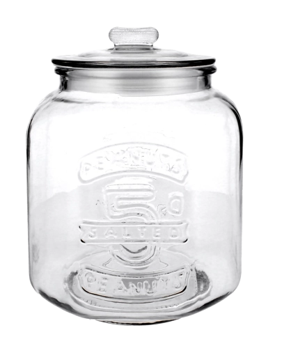 Borcan din sticlă 5,3 l cu inscripție și capac din sticlă