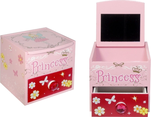 Căsuță de bijuterii din lemn cu oglindă Princess – roz
