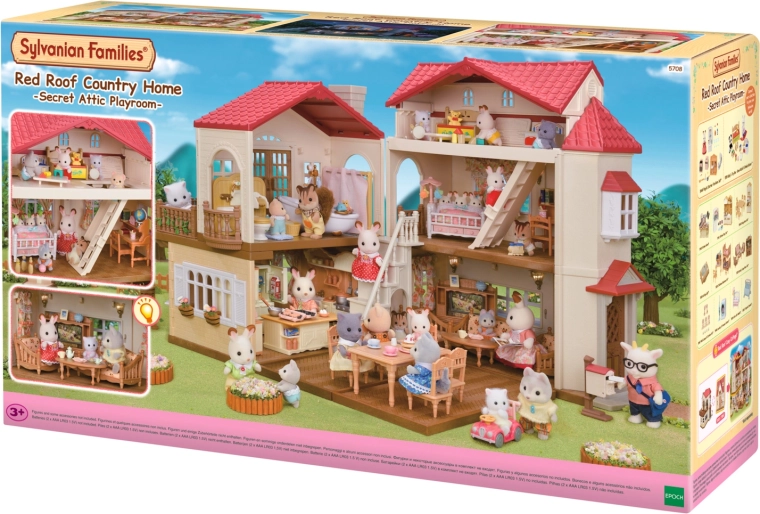 Sylvanian Families casă cu etaj, cu acoperiș roșu și lumini