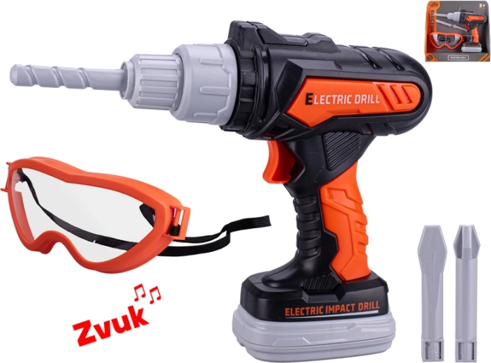 Bormașină cu percuție pentru copii pe baterii cu sunete și ochelari