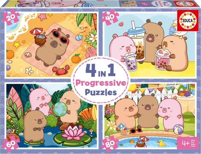 Educa puzzle CapyFun 4 în 1 – puzzle progresiv pentru copii (20, 40, 60, 80 piese)