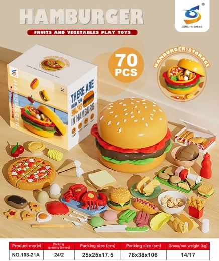 Set fast-food pentru copii într-un hamburger cu 70 de accesorii