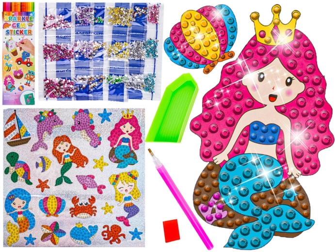 Mozaic cu autocolante diamond painting ocean și zâne marine (21 buc.)