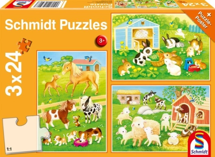 SCHMIDT puzzle Prietenii de la fermă, 3×24 piese