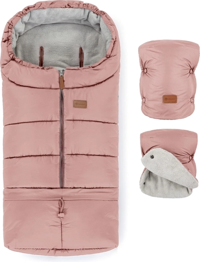 Petite&Mars set sac de iarnă Jibot 3în1 și mănuși pentru cărucior Jasie dusty pink