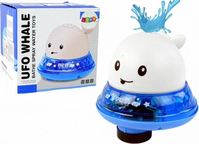 Balenă care stropește cu apă cu suport jucărie de baie albă