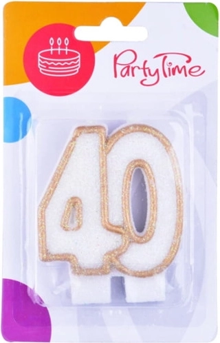 Lumânare jubiliară numărul 40 albă cu margine aurie 7,5 cm