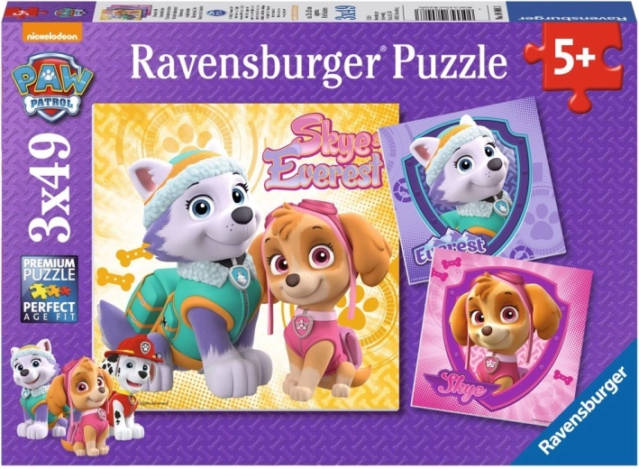 Puzzle Ravensburger Patrula cățelușilor – Skye și Everest 3×49 piese