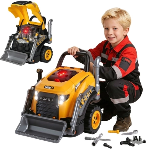 Buldozer mare pentru copii Woopie cu atelier, lumini și sunete