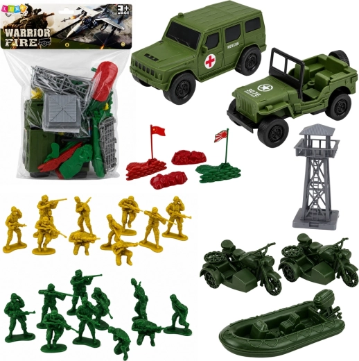 Set militar cu soldăței, vehicule și bază, 46 de piese