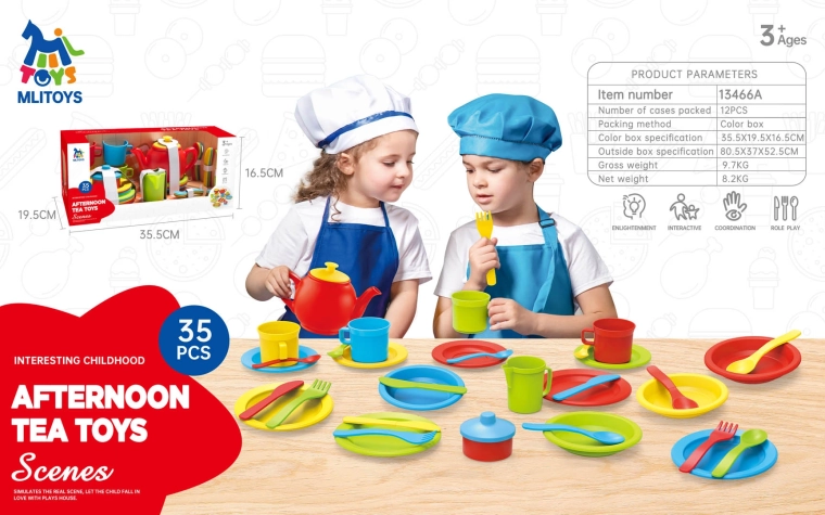 Set mare de ceai pentru copii cu farfurii și accesorii, 35 de piese