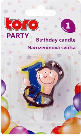 Lumânare pentru tort, cifra 1, cu maimuțică TORO 5 cm