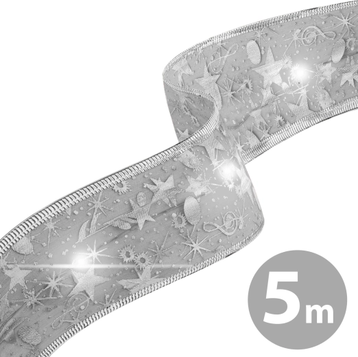 Panglică LED de Crăciun argintie, 5 m, cu USB