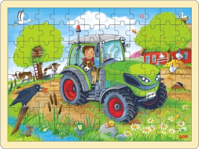 Goki puzzle din lemn tractor 96 piese
