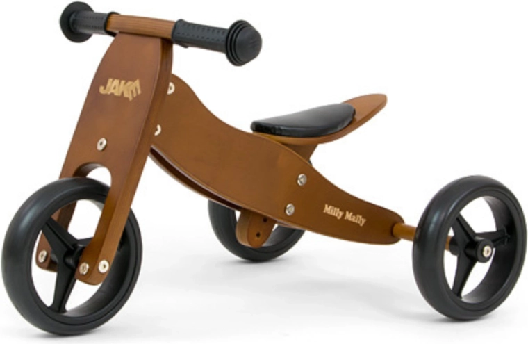 Milly Mally bicicletă fără pedale din lemn și tricicletă Jake 2v1 Dark Natural