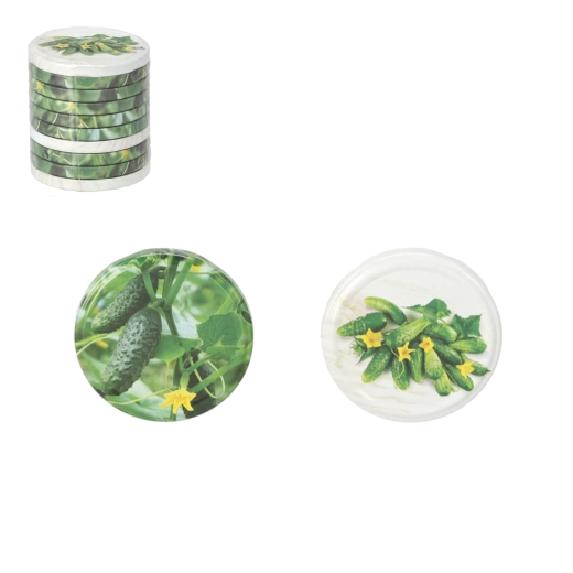 Set de capace pentru conserve 82 mm cu motiv de castraveți, 10 buc