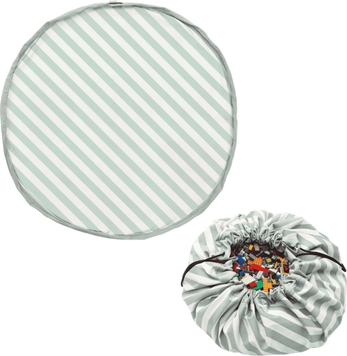 Play and Go Noomad original pătură de joacă și sac pentru jucării stripes green