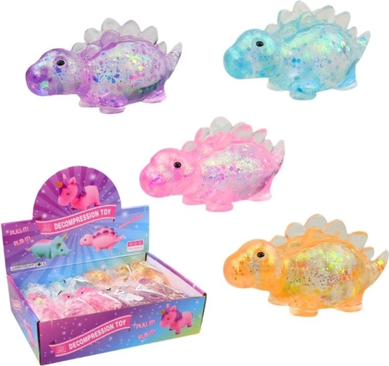 Dinozaur antistres cu sclipici – jucărie squishy de strâns