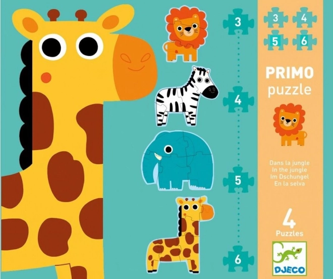 DJECO puzzle junglă 4 în 1 pentru copii (3–6 piese)