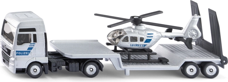 Siku Super cap tractor de poliție MAN cu remorcă și elicopter